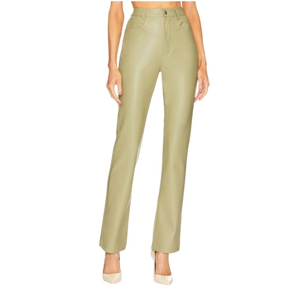 NWT Revolve WEWOREWHAT Vegan Leather Kickflare‎ Pants Oat Size 24
